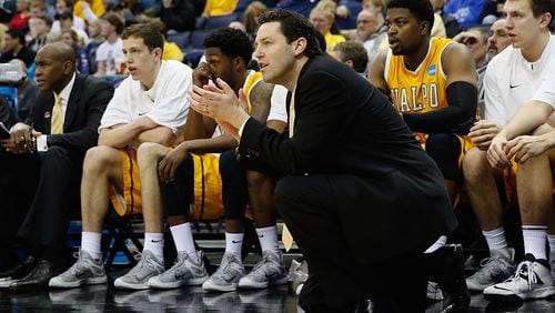 COLUMBUS, OH - MARCH 20: Head coach Bryce Drew of the Valparaiso Crusaders looks on during the second round of the Men's NCAA Basketball Tournament at Nationwide Arena on March 20, 2015 in Columbus, Ohio. (Photo by Kirk Irwin/Getty Images)