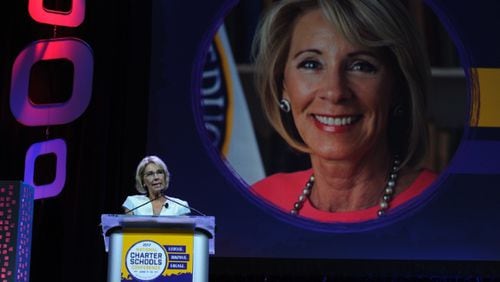 Donald Trump’s Education Secretary Betsy DeVos spoke today to 4,500 educators at a national charter schools conference, urging them to endorse all forms of school choice, including vouchers and tax credits for private school scholarships. (Photo: National Alliance for Public Charter Schools)