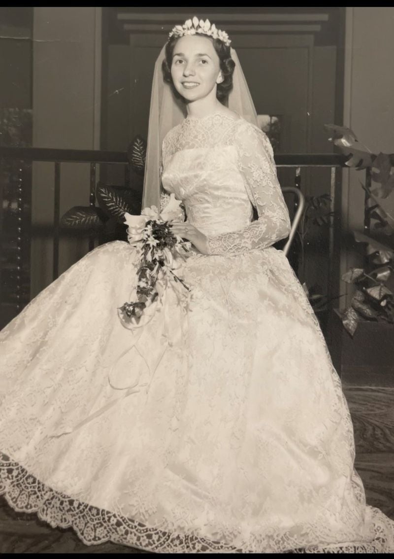 Helen Gilligan, as she was about to become Helen Torpy on her wedding day in October 1957. This photo is on her dresser at the nursing home.