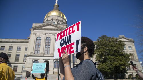 Demonstrators protest against House Bill 531 outside the Georgia Capitol. (Alyssa Pointer / Alyssa.Pointer@ajc.com)