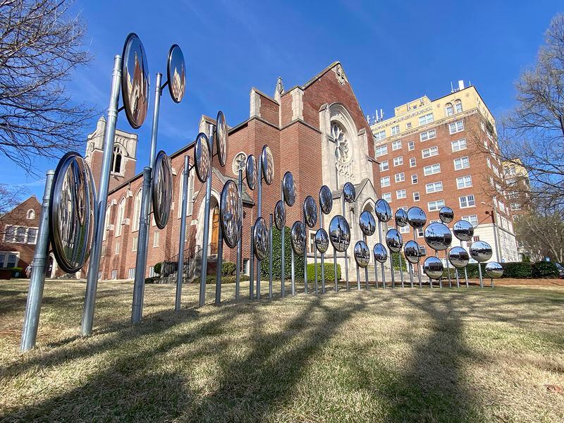 Gregor Turk’s “Assembly” is installed outside Druid Hills Presbyterian Church. (Photo Courtesy of Gregor Turk)