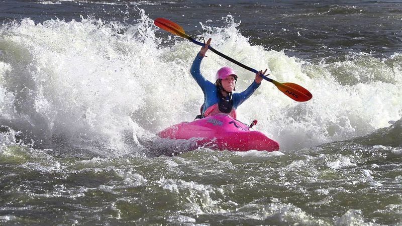At the 2022 world championships last month in Nottingham, England, Makinley Kate Hargrove, 14, won the bronze medal out of 20 competitors in the junior women’s division and, in the semifinals, set the ICF world record for highest-scoring ride by a junior woman. (Courtesy of Mike Haskey)