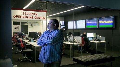 Ray Pompon, a cybersecurity researcher with F5 Networks, is photographed at their Security Operations Center in Seattle Tuesday, May 16, 2017. (Erika Schultz/Seattle Times/TNS)