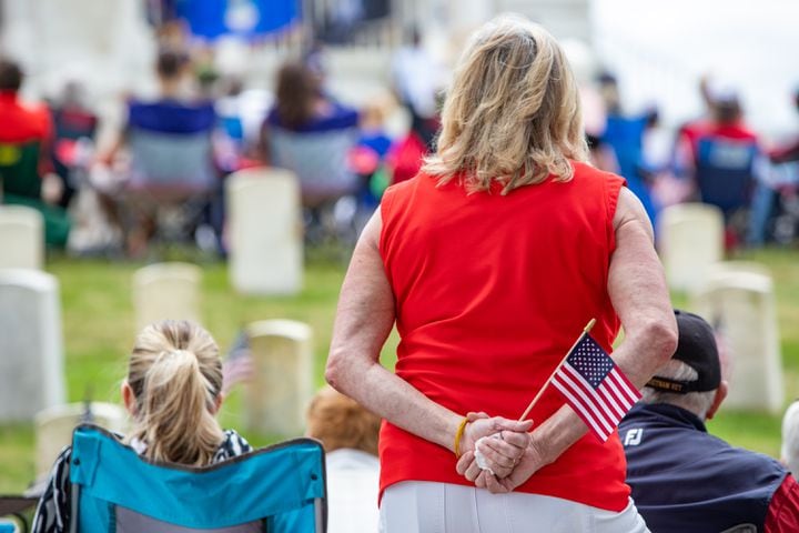 Julie Porter participates in the 77th annual Memorial Day Observance at the Marietta National Cemetery on Monday, May 29, 2003.  (Jenni Girtman for The Atlanta Journal-Constitution)