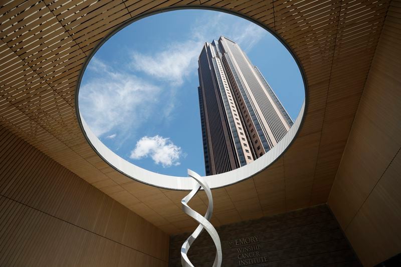 Patients arriving at the center for the first time will be greeted before entering the lobby with an enormous oculus that is part of the architectural design of the new Emory Winship Cancer Institute.
Miguel Martinez /miguel.martinezjimenez@ajc.com