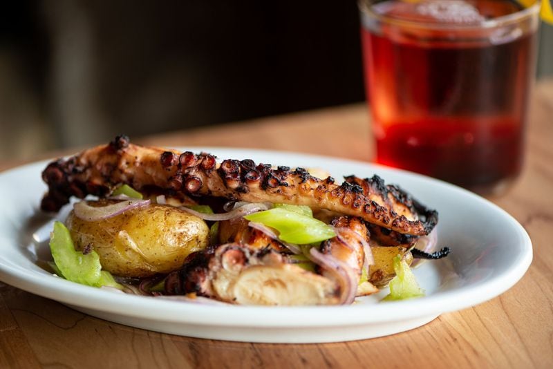 The charry-tender octopus in Forza Storico’s Polpo comes with roasted fingerling potato, celery, red onion, and lemon vinaigrette. CONTRIBUTED BY MIA YAKEL