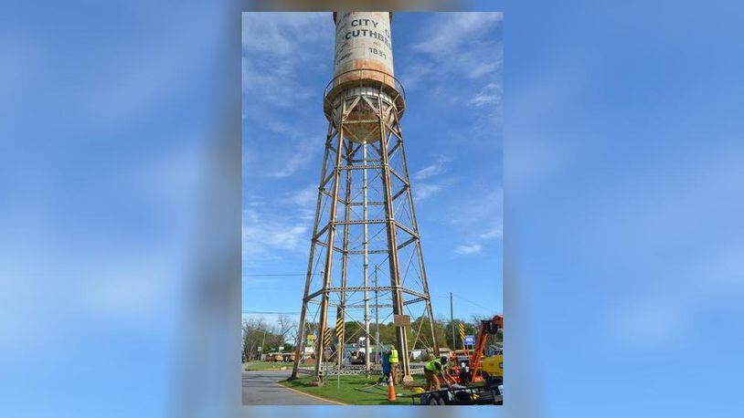 Renovation started at the Cuthbert water tower, with about $30,000 in state funding matched by donations raised in the community. (Photo Courtesy of Alan Mauldin)