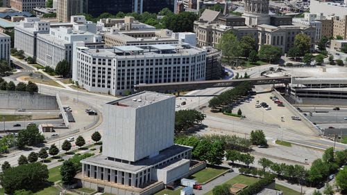 The former Georgia Archive building, located in the shadows of the state Capitol, will be imploded early Sunday to make way for a new Georgia Supreme Court and Court of Appeals building. BRANT SANDERLIN /BSANDERLIN@AJC.COM .