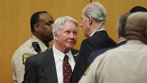 4/23/18 - Atlanta -Tex McIver has a word with Defense Attorney Bruce Harvey as he is taken into custody. The jury found Tex McIver guilty on four of five charges related to the shooting death of his wife Diane McIver. Bob Andres bandres@ajc.com