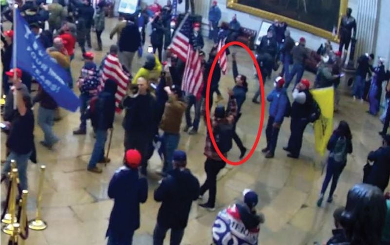 Federal authorities say the person circled in red is Clayton resident Blas Fabian Santillan. Santillan, 26, faces four misdemeanor charges related to his alleged role in the Jan. 6 Capitol riot. FBI PHOTO