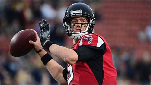 Quarterback Matt Ryanof the Atlanta Falcons warms up before the NFC Wild Card Playoff game against the Los Angeles Rams at Los Angeles Coliseum on January 6, 2018 in Los Angeles, California. (Photo by Harry How/Getty Images)