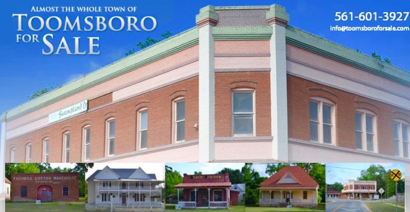 Advertisement for (most of) Town for Sale. The main image is of the Swampland Opera House in downtown Toomsboro.