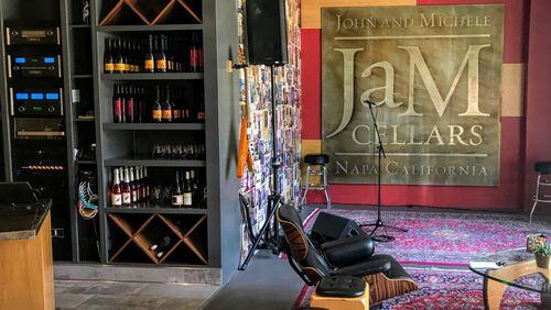 The tasting room and band stage inside Napa’s JaM Cellars, where free live music performances take place on Thursday and Friday nights. (Mary Orlin/Bay Area News Group/TNS)