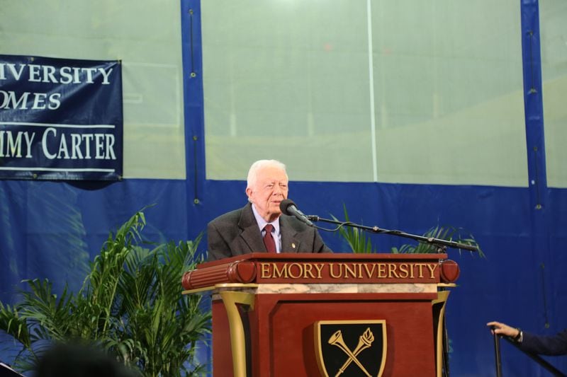 09/18/2019 -- Atlanta, Georgia -Former U.S. President Jimmy Carter, University Distinguished Professor at Emory, hosted his 38th Carter Town Hall meeting for Emory University first-year students at the Woodruff P.E. Center September 18, Wednesday September 18, 2019. (Tyson Horne/Tyson.Horne@ajc.com)