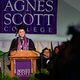 Class speaker Ev McGovern addreses graduates, faculty and parents gather for the 135 commencement address at Agnes Scott College in Decatur,Georgia. Saturday, May 11, 2024 (Ben Hendren for the Atlanta Journal Constitution)