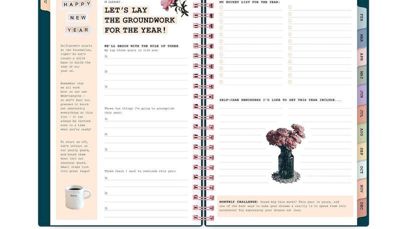 This planner is packed with calendar dates, contemplative content, reminders and more. 
Courtesy of Target