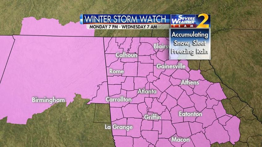 Winter storm watch has been issued for Metro Atlanta