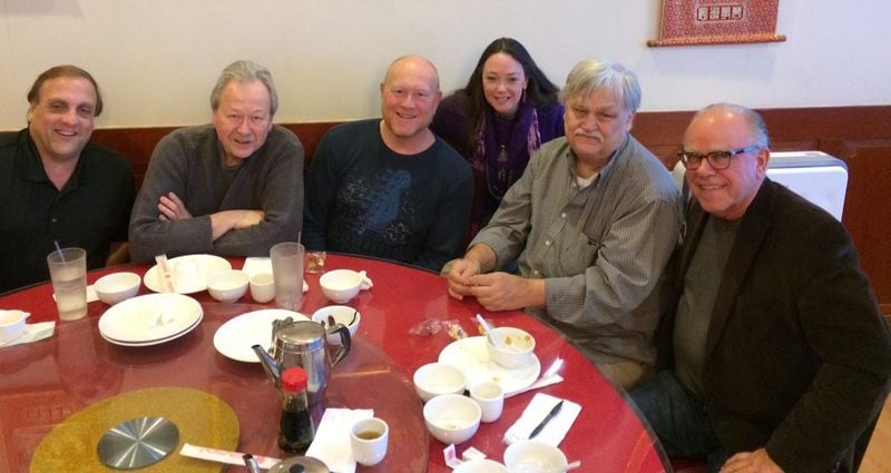 Col. Bruce Hampton was the founder of the ATL Music Lunch Club. Seen at this 2016 meeting are (from left) Glenn Halverson, Mark Pucci, John McKnight, Karin Johnson, Hampton and Randy Roman. (Courtesy of Mark Pucci)