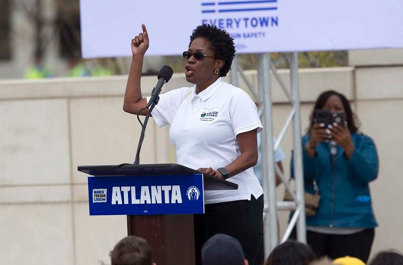 Antoinette Tuff, author and gun violence survivor, speaks during the March for our Lives event in Atlanta on Saturday, March 24, 2018. (Reann Huber / AJC file photo)