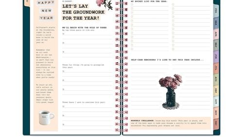 This planner is packed with calendar dates, contemplative content, reminders and more. 
Courtesy of Target