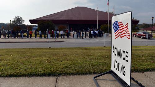Hundreds of voters waited in line at the Cobb County Civic Center to vote early in October 2012. Local counties are expanding early voting hours and locations for 2016 in anticipation of another big election year. BRANT SANDERLIN / BSANDERLIN@AJC.COM