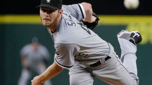 FILE - In this Monday, July 18, 2016, file photo, Chicago White Sox starting pitcher Chris Sale throws to a Seattle Mariners batter during a baseball game in Seattle. Sale has been scratched from his start against the Detroit Tigers after he was involved in what the team says was a "non-physical clubhouse incident." The White Sox declined to describe the incident, but said it's "currently under further investigation by the club" and that Sale was sent home from the park. (AP Photo/Ted S. Warren, File)