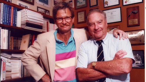 Furman Bisher (right): Lewis Grizzard's idol. Oct. 17, 1990. (Rich Mahan/AJC staff)