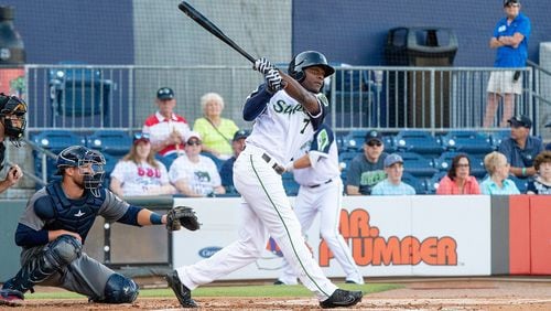 Outfielder Xavier Avery of the Gwinnett Stripers. Avery is a graduate of Cedar Grove High School in DeKalb County and once signed to play football for the Georgia Bulldogs. (Photo by Bob Chadwick)