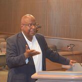 Albany resident Clennon King addresses the Dougherty County Commission on Monday about his proposal for a Black heritage trail. (Photo Courtesy of Alan Mauldin)