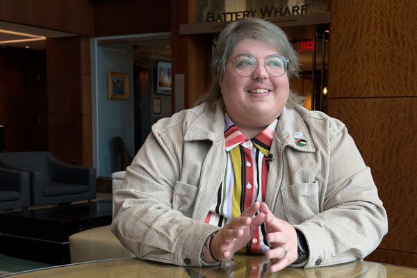 Ash Lazarus Orr, a transgender plaintiff in a lawsuit against the Trump administration's policy that bans the use of the "X" marker used by nonbinary people on passports, speaks during an interview with The Associated Press, Monday, March 24, 2025, in Boston. (AP Photo/Rodrique Ngowi)