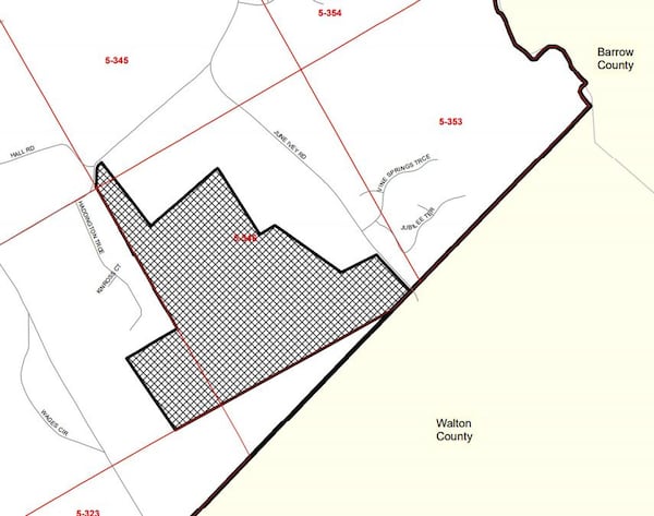 A map showing where the proposed 356-home subdivision is proposed in southeastern Gwinnett. (Via documents submitted to Gwinnett County planning commission)