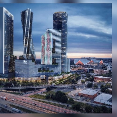 This is a rendering released in October of the Forge Atlanta project, which is envisioned for a 10-acre site between downtown Atlanta and Castleberry Hill. This is the third effort to develop the property into a high-rise district. (Courtesy of Forge Atlanta Asset Management)