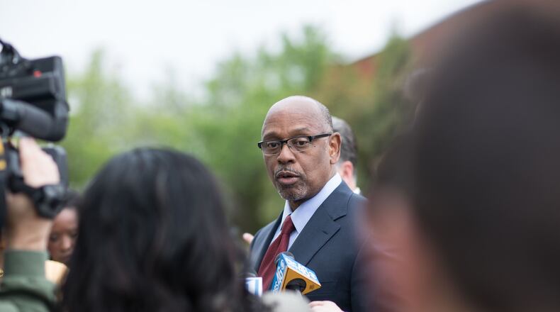 Dekalb County Public Safety Director Cedric Alexander, the former national president of the National Organization of Black Law Enforcment Executives (NOBLE), spoke to the media after a shooting on April 6, 2015, in Stone Mountain, Ga. NOBLE and religious leaders are designing a plan to heal communities. (SPECIAL/BRANDEN CAMP)