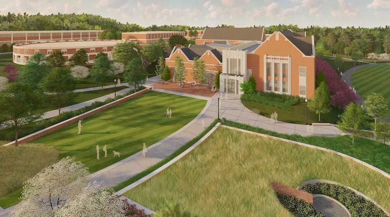 This rendering shows Mercer University's planned Moye Pharmacy and Health Sciences Center, which will be built near I-85 and I-285 in DeKalb County. The center is scheduled to be completed by 2023. Image credit: Mercer University.