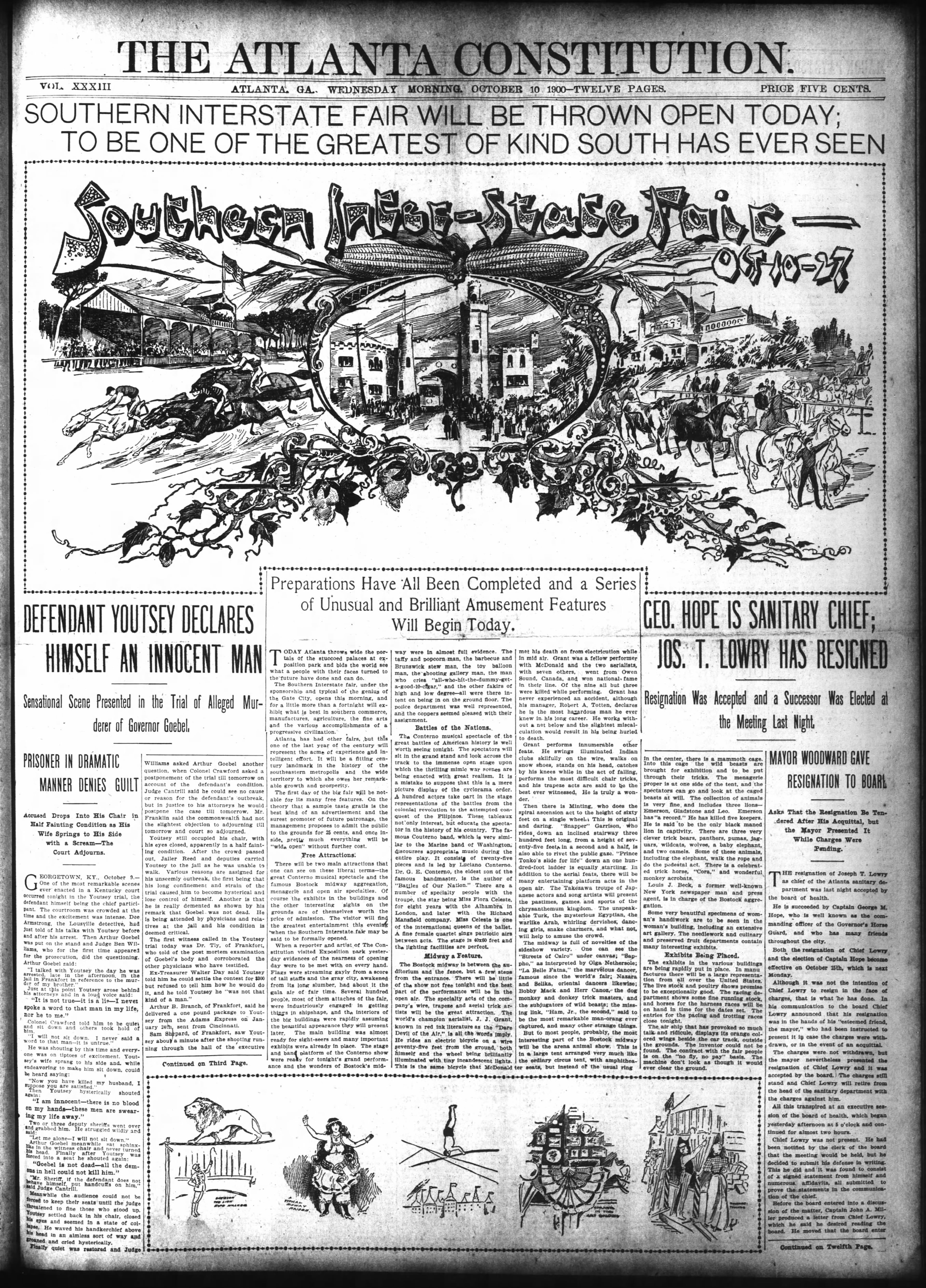 The Atlanta Constitution front page on Oct. 10, 1900.