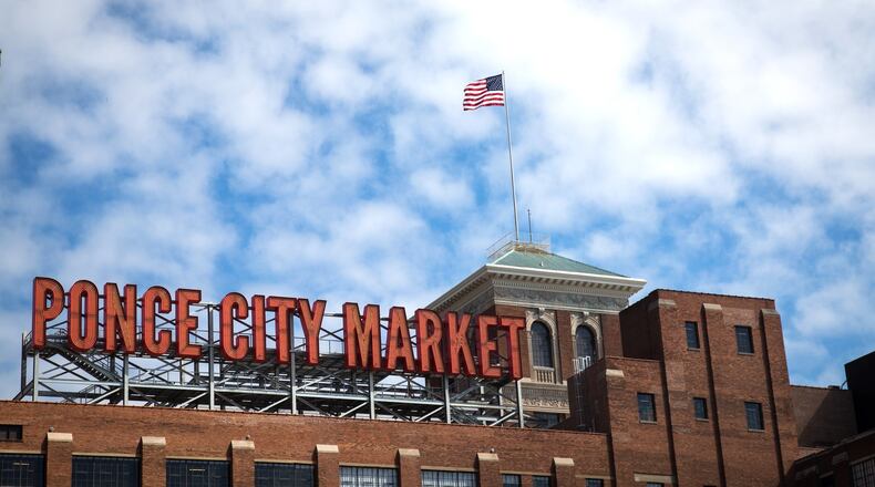 The American flag flys over the renovated Ponce City Market Thursday, September 17, 2015, in Atlanta GA. STEVE SCHAEFER / SPECIAL TO THE AJC