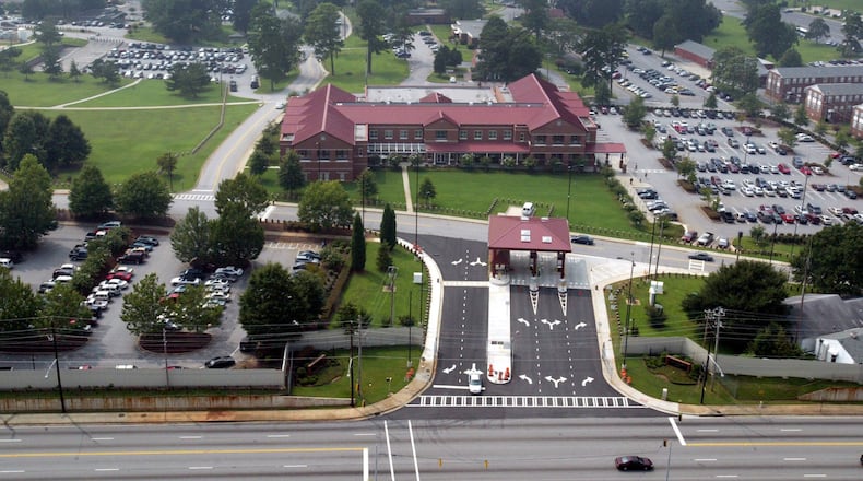 Aerial of the front gate at Fort McPherson shot from the east looking west on Aug. 24, 2005. AJC FILE PHOTO.