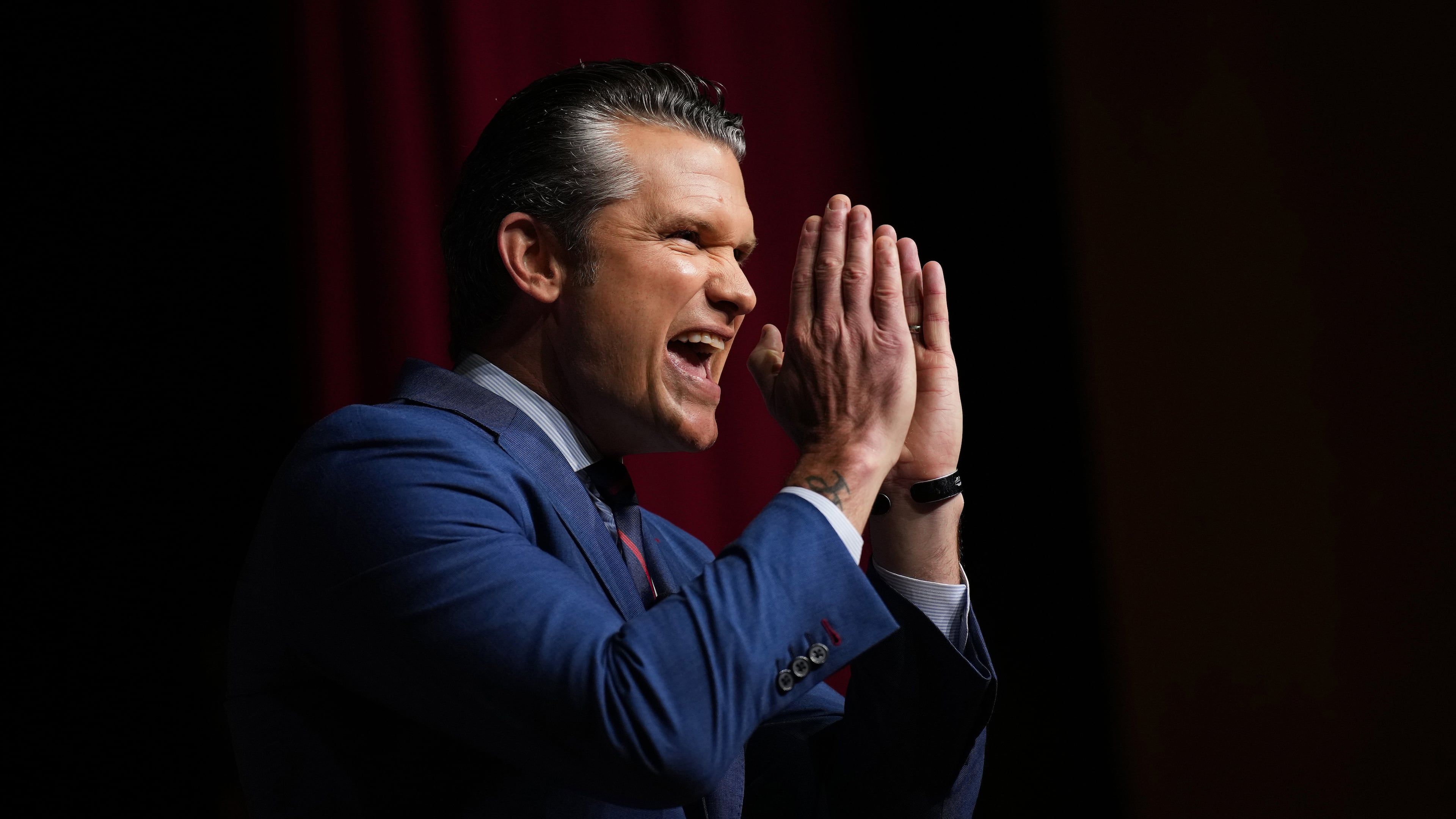 Secretary of Defense Pete Hegseth speaks to senior military leaders at Marine Corps Base Quantico, Tuesday, Sept. 30, 2025 in Quantico, Va. (Andrew Harnik/Pool via AP)