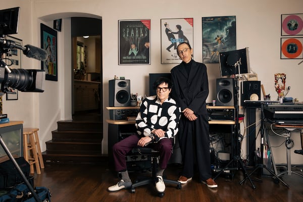 Russell Mael, left, and Ron Mael of Sparks pose for a portrait on Tuesday, April 8, 2025, in Los Angeles. (Photo by Rebecca Cabage/Invision/AP)
