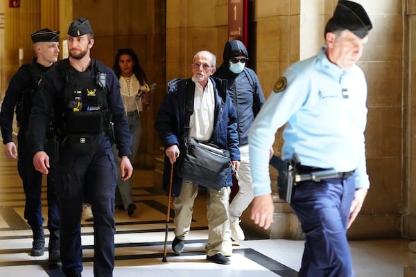 Defendant Aomar Aït Khedache, one of the men accused in the 2016 armed robbery of Kim Kardashian, arrives at the palace of justice Monday, April 28, 2025 in Paris. (AP Photo/Aurelien Morissard)