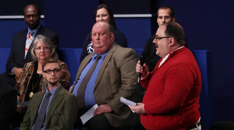 FILE PHOTO Ken Bone asks a question during the town hall debate at Washington University on October 9, 2016 in St Louis, Missouri. This is the second of three presidential debates scheduled prior to the November 8th election.  (Photo by Chip Somodevilla/Getty Images)