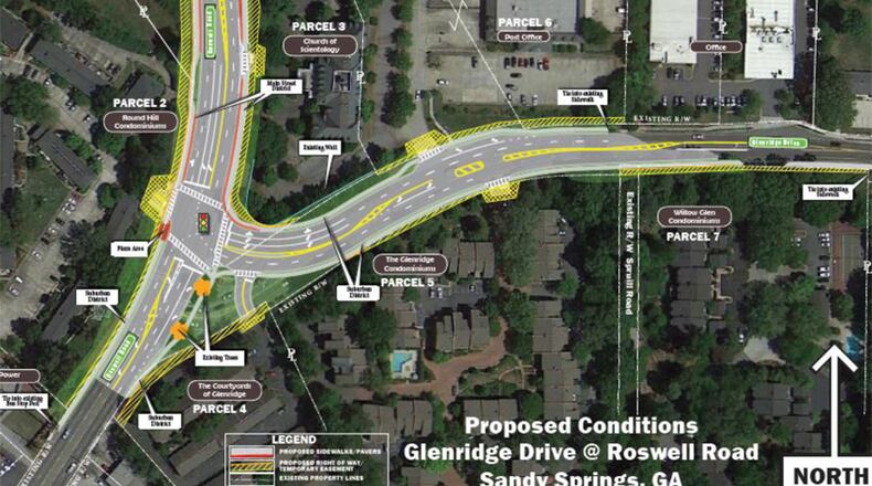 Map depicts the planned, reconfigured intersection of Glenridge Drive and Roswell Road in Sandy Springs. The city has agreed to pay the state $290,551 for decorative items, such as pavers and pedestrian lighting. CITY OF SANDY SPRINGS