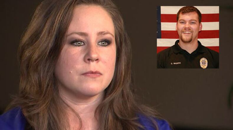 Alex Maddox, the widow of Henry  County officer Chase Maddox, right, who died earlier this year while serving a warrant.