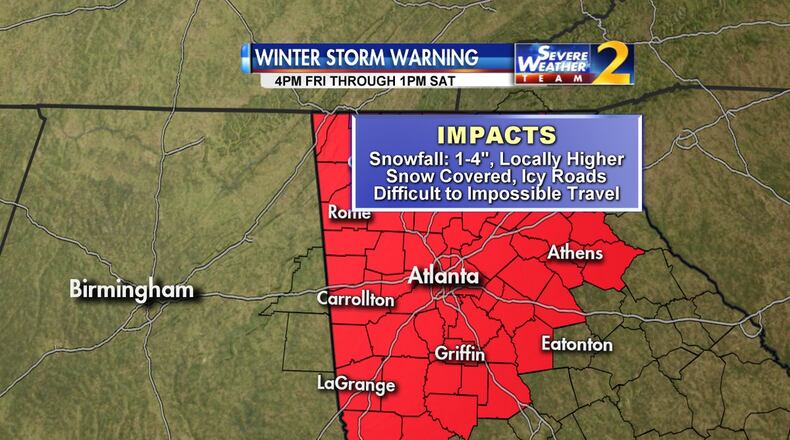 A winter weather warning was issued for metro Atlanta Thursday afternoon. (Credit: Channel 2 Action News)