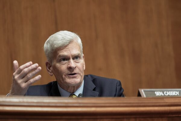 Sen. Bill Cassidy, R-La., asks a question during a Senate Health, Education, Labor, and Pensions (HELP) Committee hearing, Wednesday, June 18, 2025, on Capitol Hill in Washington. (AP Photo/Mariam Zuhaib)