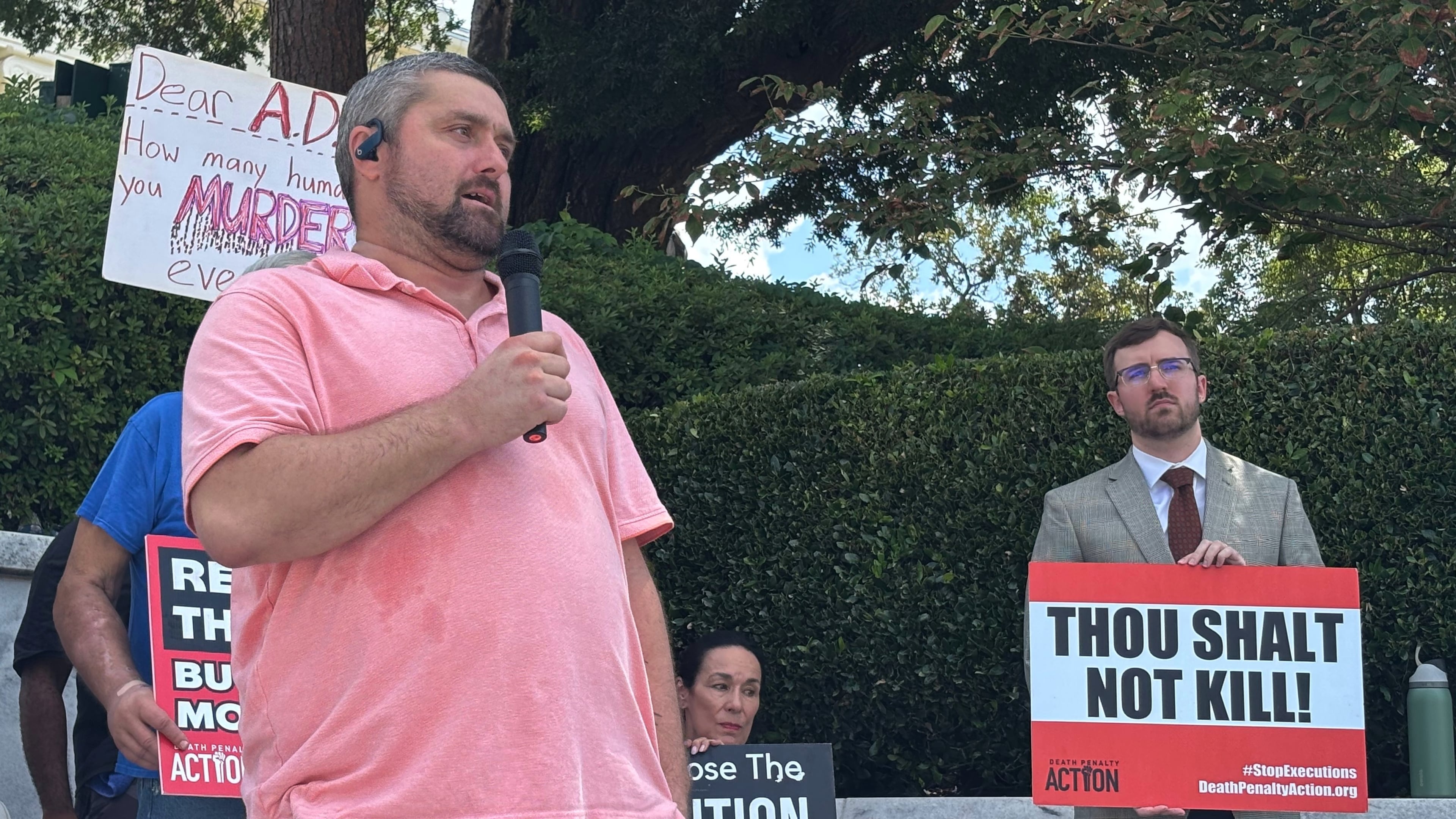 Will Berry speaks during a protest outside the Capitol in Montgomery, Ala., on Tuesday, Sept. 23,2025. (AP Photo/Kim Chandler)