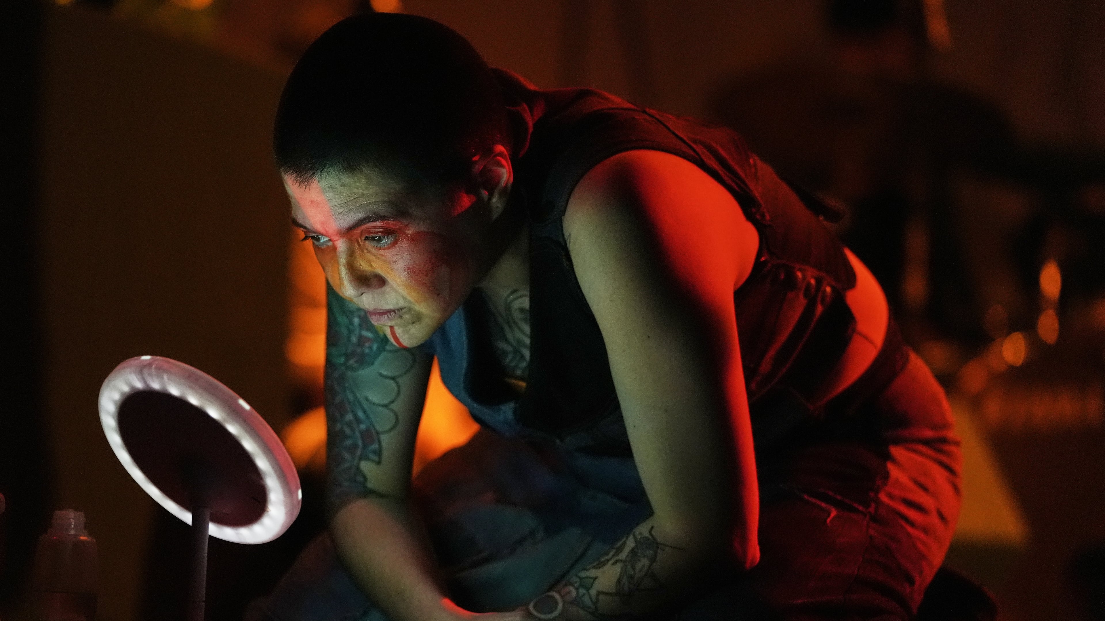 Mexican composer Maria Leonora performs her series she calls “Through All the Fire,” at the Sergio Magaña Theater in Mexico City, Friday, Nov. 28, 2025. (AP Photo/Claudia Rosel)