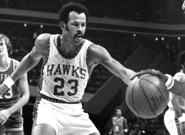 Lou Hudson of the Atlanta Hawks during a game in the 1970s against the Buffalo Braves.
