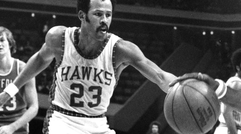 Lou Hudson of the Atlanta Hawks during a game in the 1970s against the Buffalo Braves.