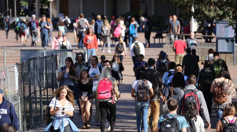 Students headed to class at Western Washington University in 2016. (Steve Ringman/The Seattle Times/TNS)